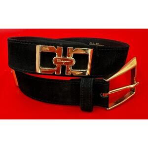 Salvatore Ferragamo Black Belt with Gold Buckle